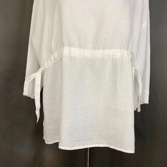 Eileen Fisher Handkerchief Linen Drawstring 3/4 Sleeves Top White Sz L - Picture 5 of 16